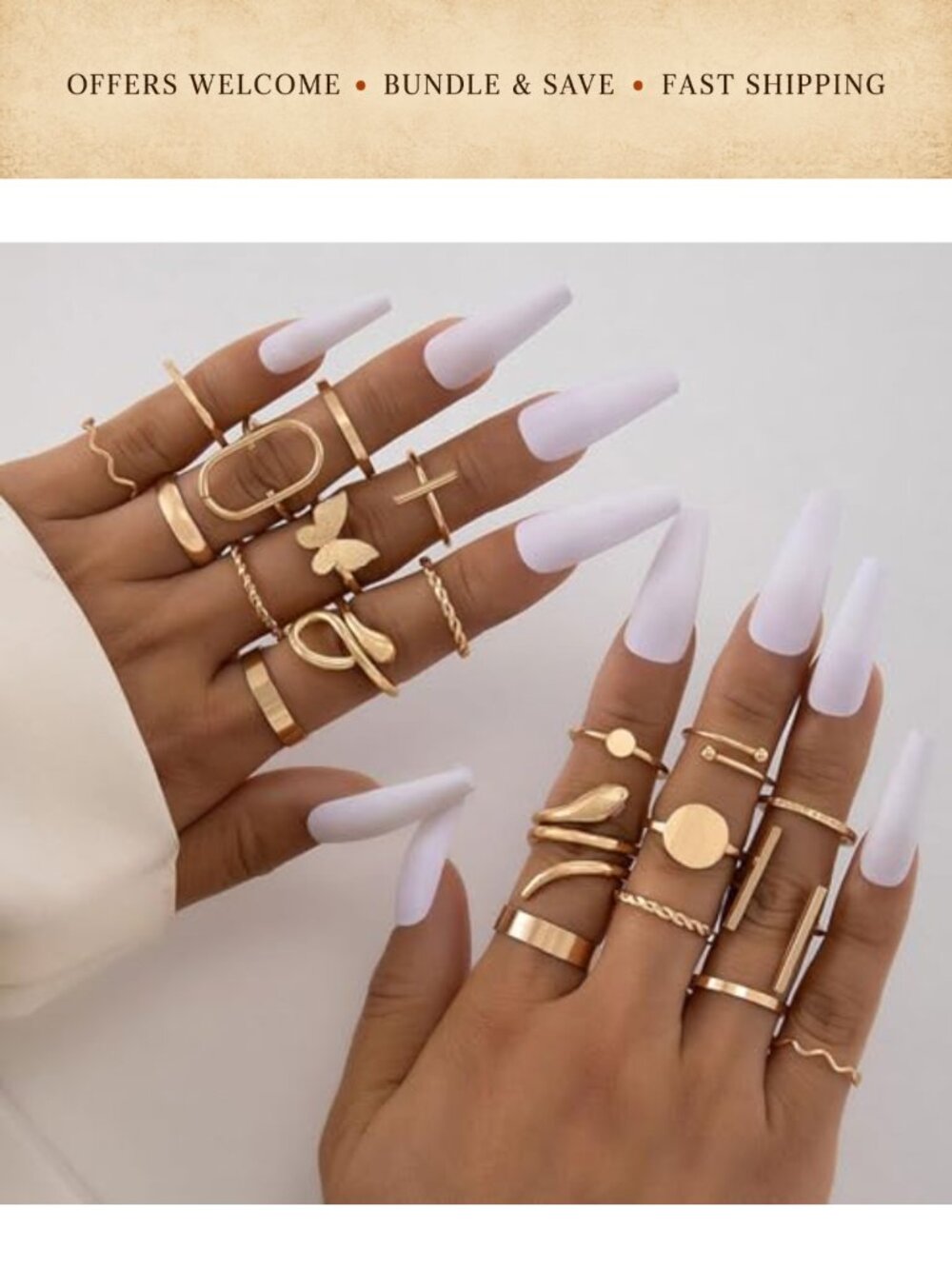 8 Pc Gold Tone Stackable Rings Set Adjustable Knuckle Midi Rings Boho - Picture 2 of 6